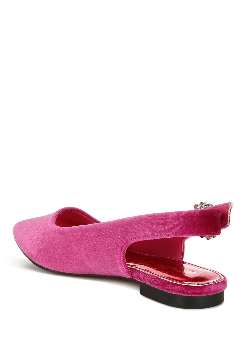 Velvet Slingback Flat Sandals in Fuchsia