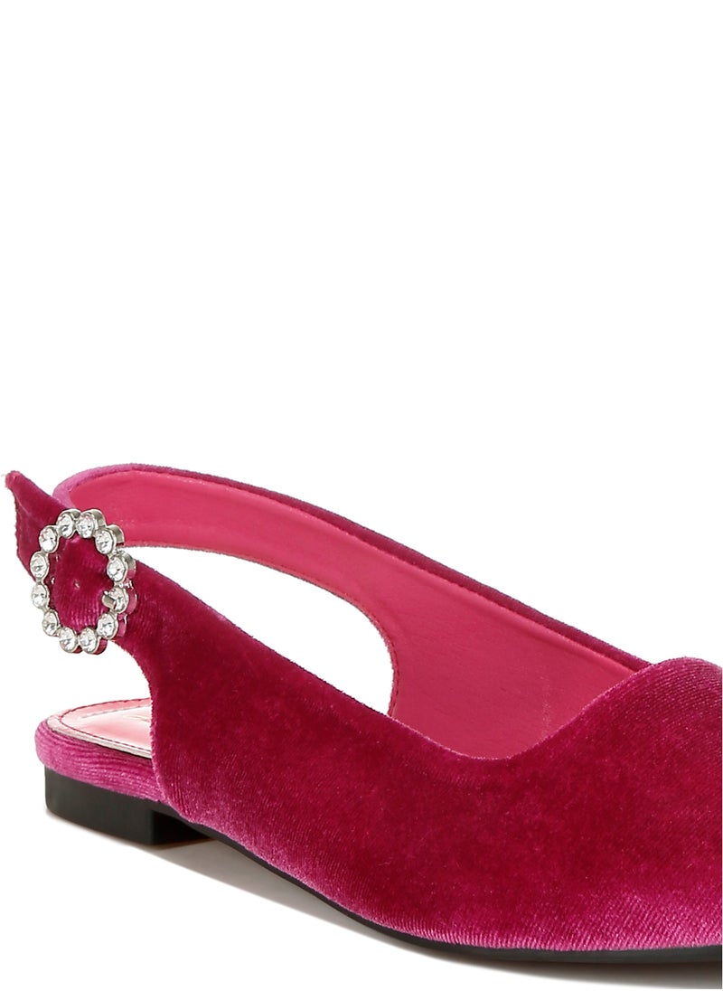 Velvet Slingback Flat Sandals in Fuchsia