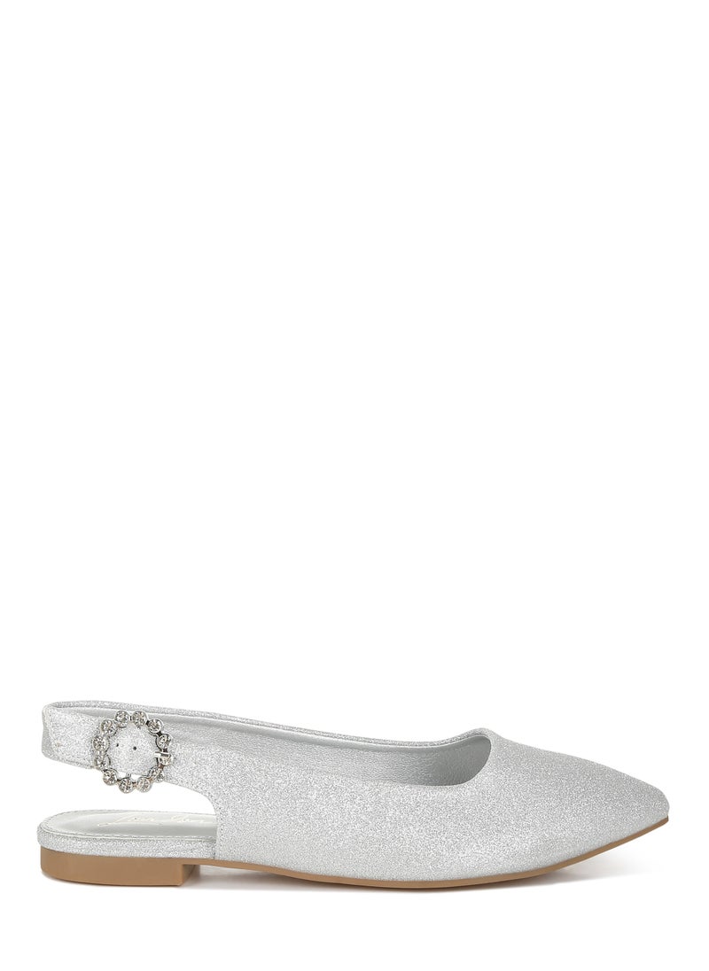 Glitter Slingback Flat Sandals in Silver