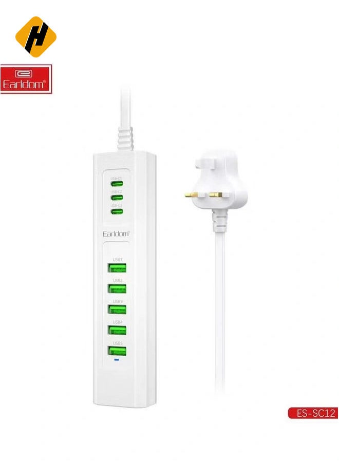 8-in-1 Power Socket with 5 USB Ports & 3 Type-C Ports - SC12