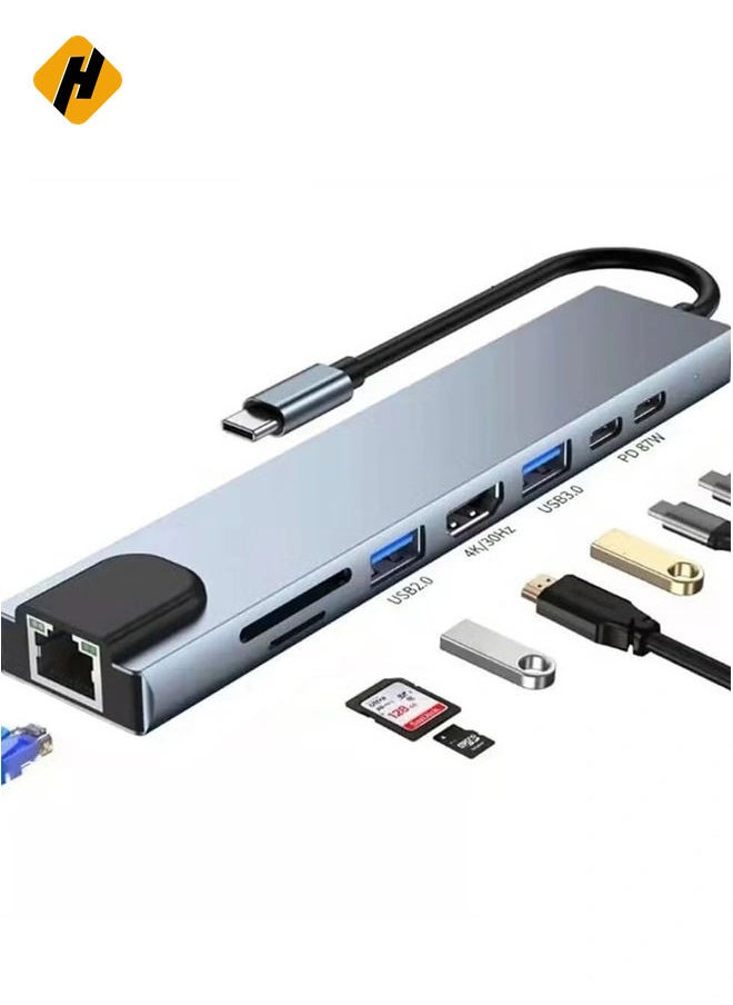 8-in-1 USB C Hub Docking Station - Type C Hub with HDMI 4K@60Hz, Ethernet, and Power Delivery