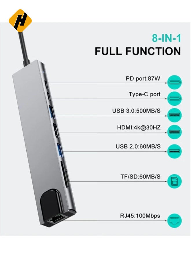 8-in-1 USB C Hub Docking Station - Type C Hub with HDMI 4K@60Hz, Ethernet, and Power Delivery