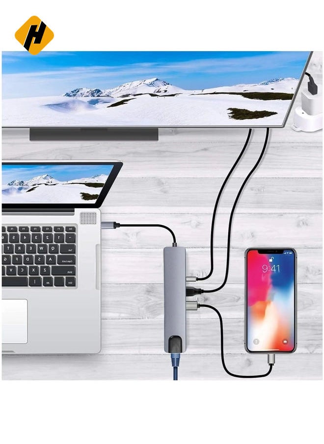 USB-C 8-in-1 Multiport Hub Adapter – 4K HDMI, Gigabit Ethernet, and PD Charging for Enhanced Connectivity