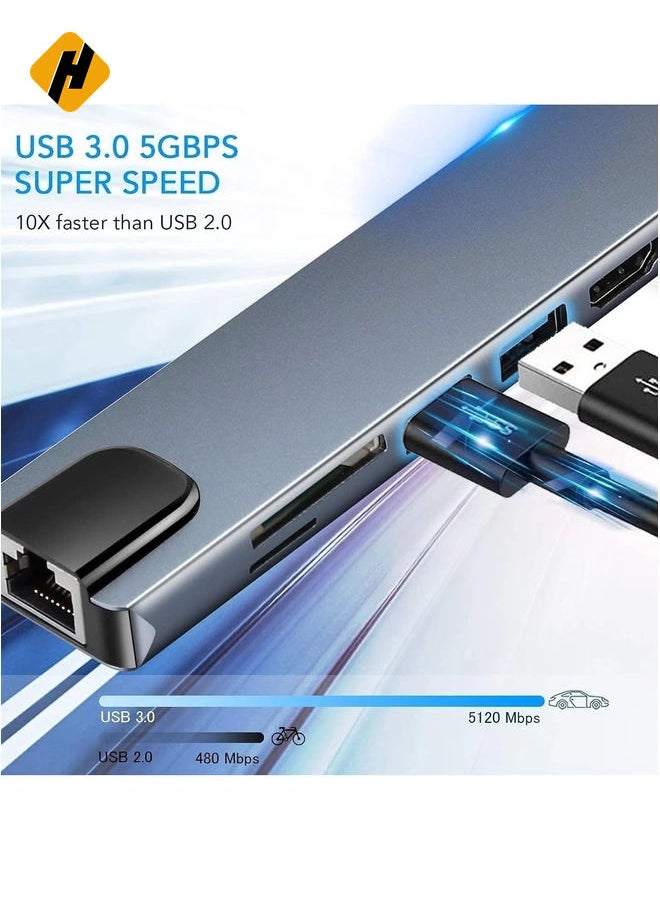 USB-C 8-in-1 Multiport Hub Adapter – 4K HDMI, Gigabit Ethernet, and PD Charging for Enhanced Connectivity