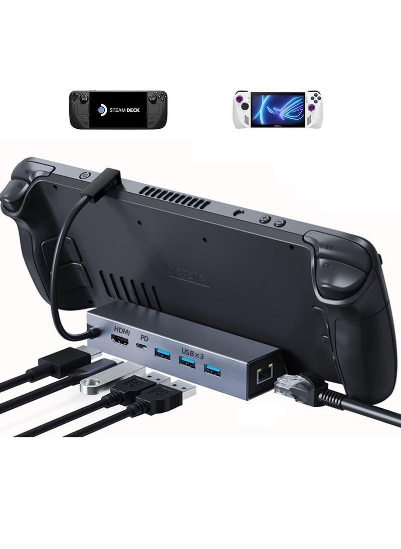 Docking Station for Steam Deck ROG Ally, 6-in-1 Steam Deck Dock with HDMI 2.0 4K@60Hz, Gigabit Ethernet, 3 USB-A 3.0 and 100W USB-C Charging Port, Compatible with Steam Deck ROG Ally