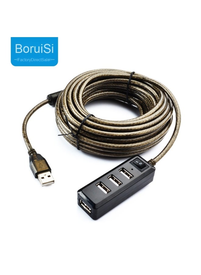 5M USB 2.0 Extension Cable 1 to 4 Splitter - Efficient and Convenient Power Solution in Transparent Brown