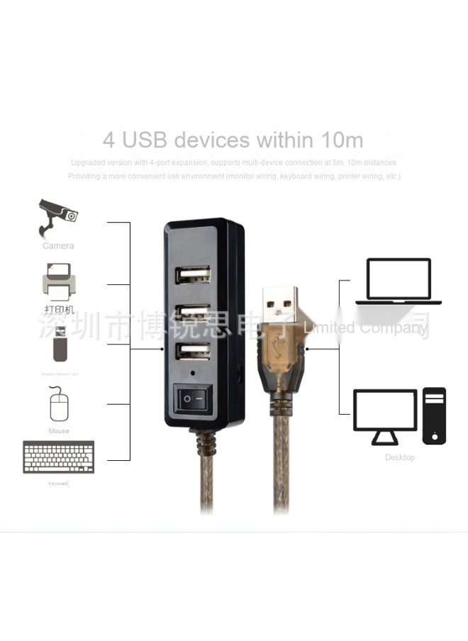 USB 2.0 Extension Cable 5M, 1 to 4 Splitter - Efficient and Convenient Power Solution in Transparent Brown