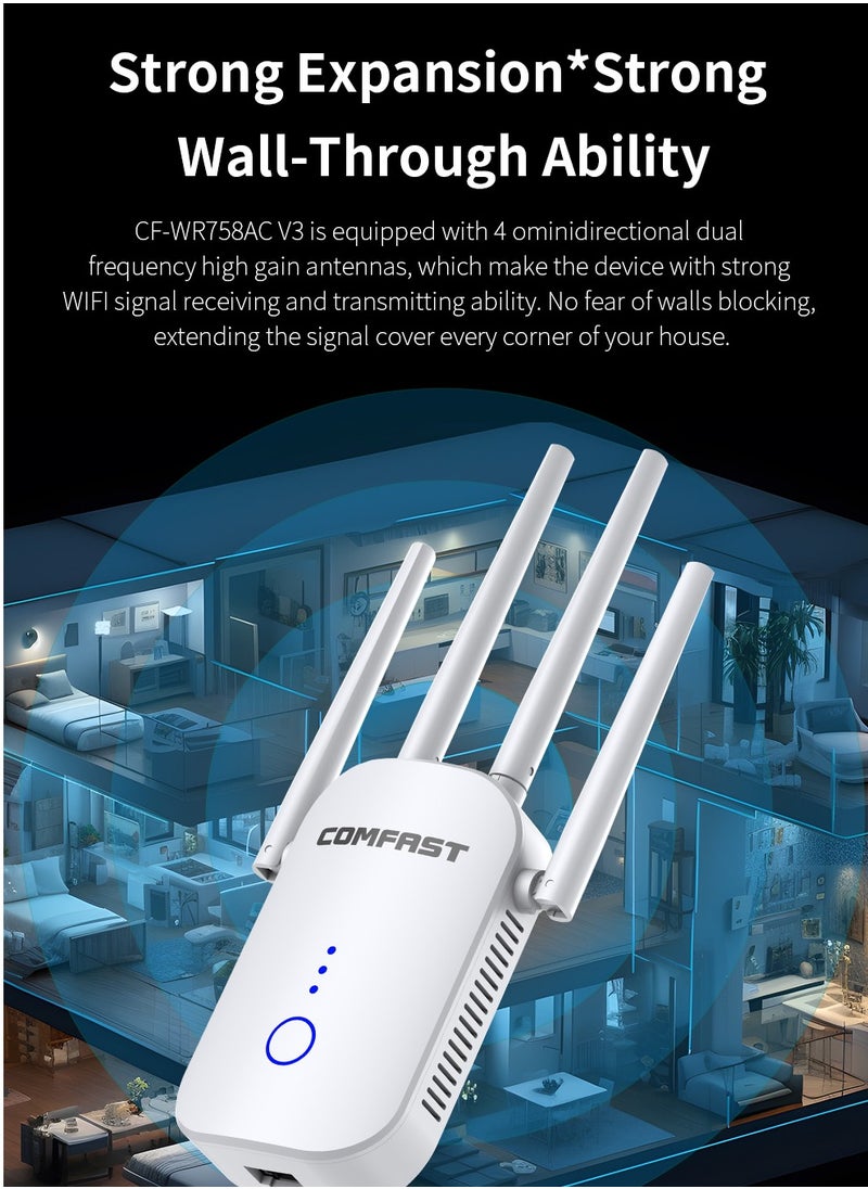 Wi-Fi Range Extender 1200Mbps 2.4GHz and 5GHz Works with any Wi-Fi Router Extend WiFi Range Further White WIFI5