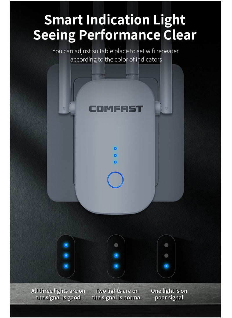 Wi-Fi Range Extender 1200Mbps 2.4GHz and 5GHz Works with any Wi-Fi Router Extend WiFi Range Further White WIFI5