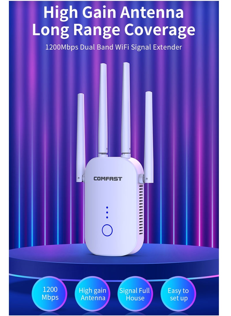 Wi-Fi Range Extender 1200Mbps 2.4GHz and 5GHz Works with any Wi-Fi Router Extend WiFi Range Further White WIFI5