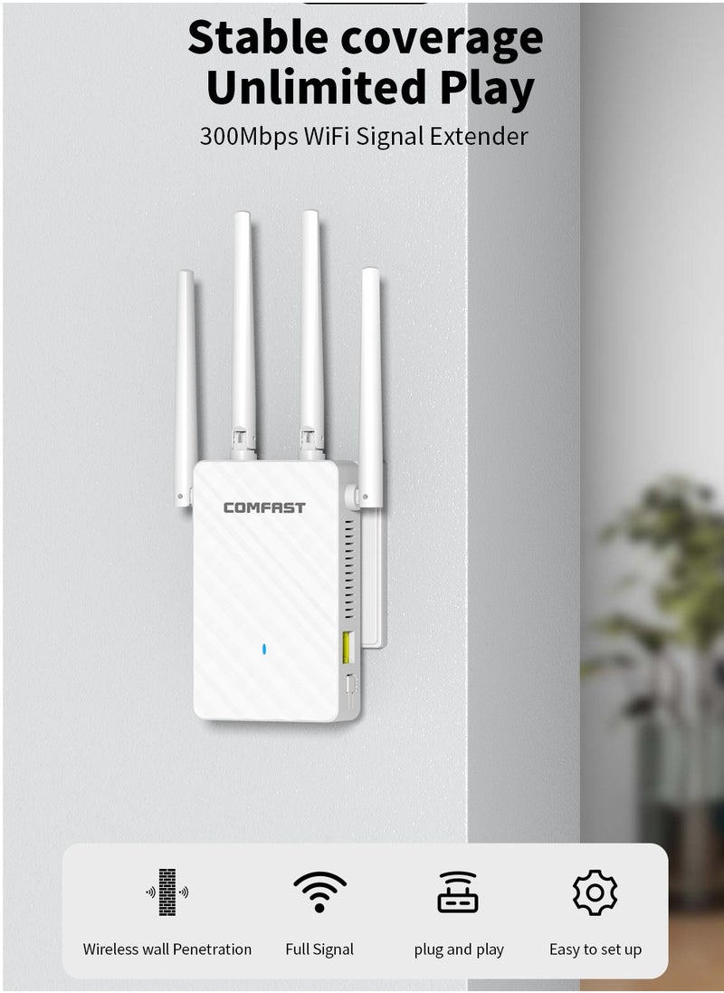 Wi-Fi Range Extender 300Mbps Works with any Wi-Fi Router Extend WiFi Range Further White WIFI4