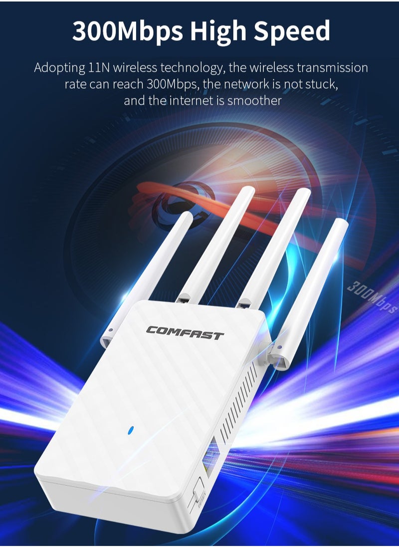 Wi-Fi Range Extender 300Mbps Works with any Wi-Fi Router Extend WiFi Range Further White WIFI4