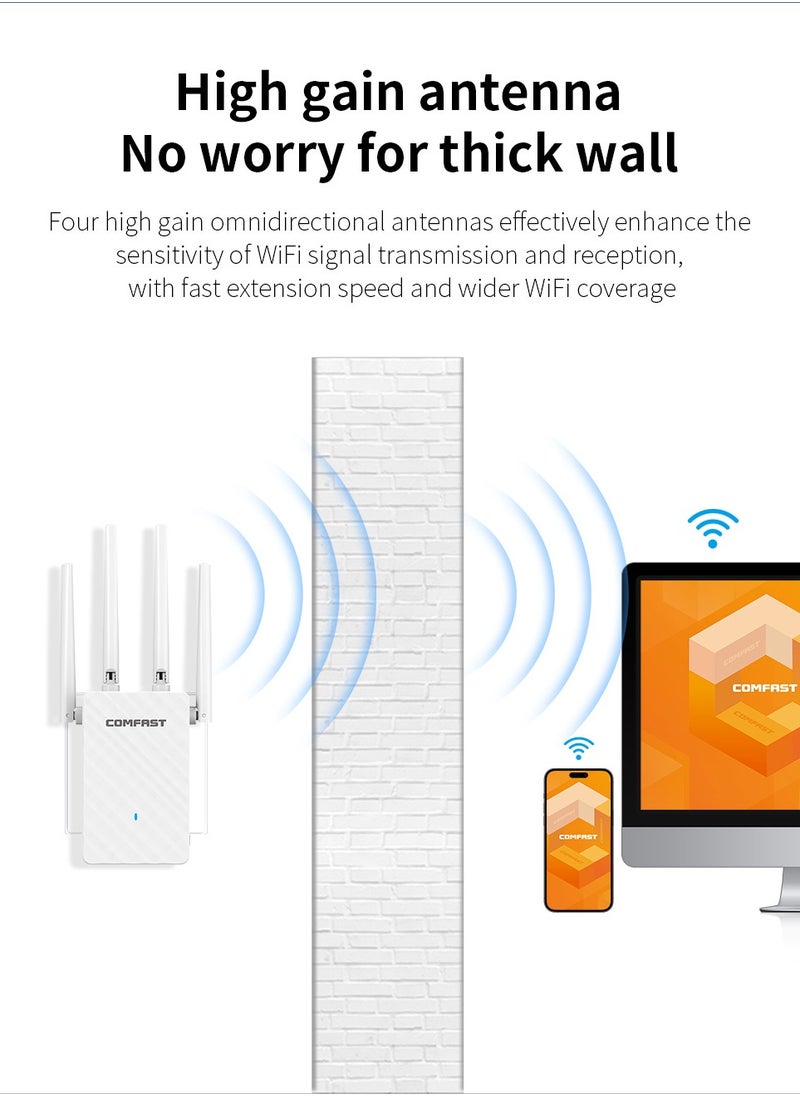 Wi-Fi Range Extender 300Mbps Works with any Wi-Fi Router Extend WiFi Range Further White WIFI4