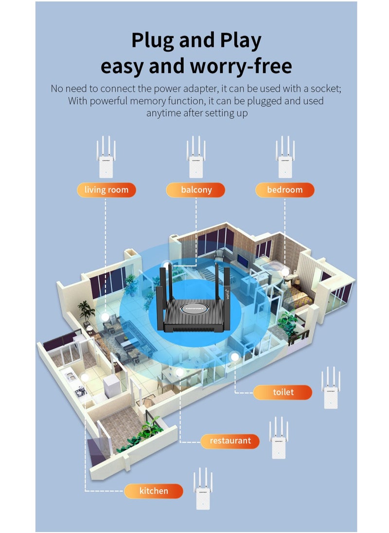 Wi-Fi Range Extender 300Mbps Works with any Wi-Fi Router Extend WiFi Range Further White WIFI4