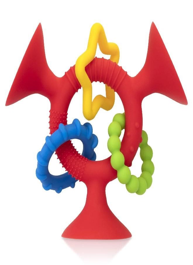 Nuby Silly Three Prong Interactive Suction Toy with Colorful Rings, Red