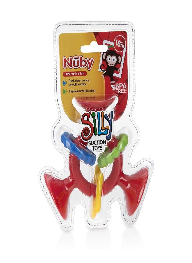 Nuby Silly Three Prong Interactive Suction Toy with Colorful Rings, Red