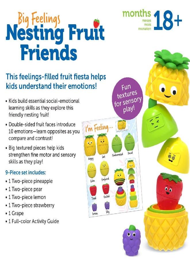 Learning Resources Big Feelings Nesting Fruit Friends, 9 Pieces, Ages 18+ Months, Social Emotional Learning Toys, Sensory Toys, Speech Therapy Materials, Fine Motor Toys