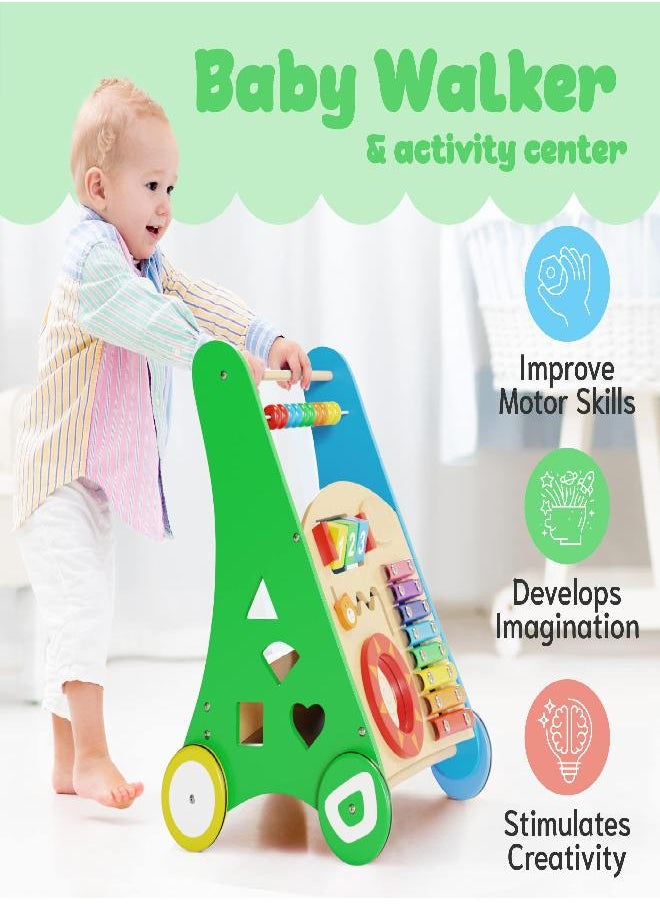 KIDDERY TOYS Baby Toys - Kids’ Activity Toy - Wooden Push and Pull Learning Walker for Boys and Girls - Multiple Activities Center - Assembly Required - Develops Motor Skills & Stimulates Creativity