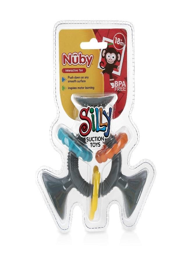 Nuby Silly Three Prong Interactive Suction Toy with Colorful Rings, Gray