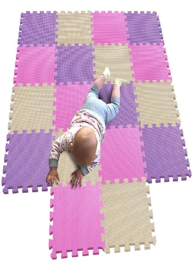 MQIAOHAM Children Puzzle mat Play mat Squares Play mat Tiles Baby mats for Floor Puzzle mat Soft Play mats Girl playmat Carpet Interlocking Foam Floor mats for Baby Pink Beige Purple 103110111