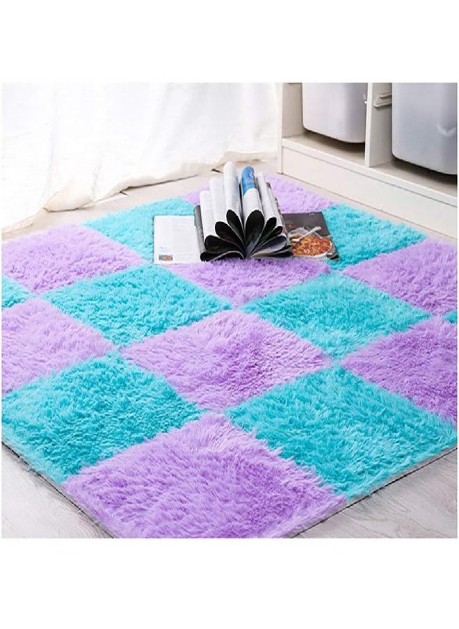 LKXHarleya 16pcs Interlocking Foam Mats, Fluffy Carpet Tiles Plush Area Rug Interlocking Floor Tiles Soft Baby Playmat Puzzle Floor Mat, Purple