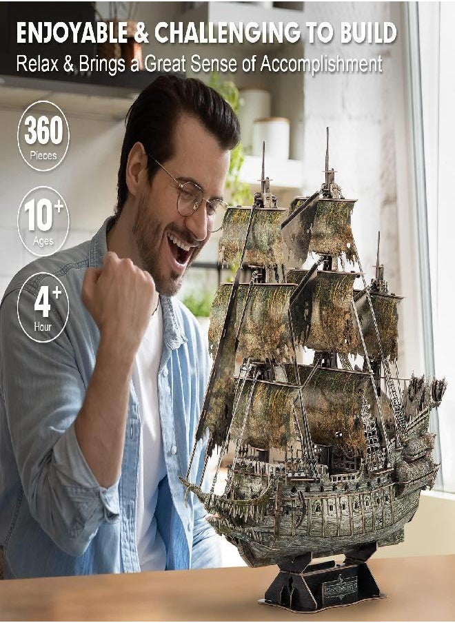 3D Puzzles for Adults Arts and Crafts for Adults LED Flying Dutchman 3D Puzzle Gifts for Women Men Him Her Couple Pirate Ship Jigsaw Model Craft Kits Family Project Brain Puzzles Room Decor, 360 Pcs