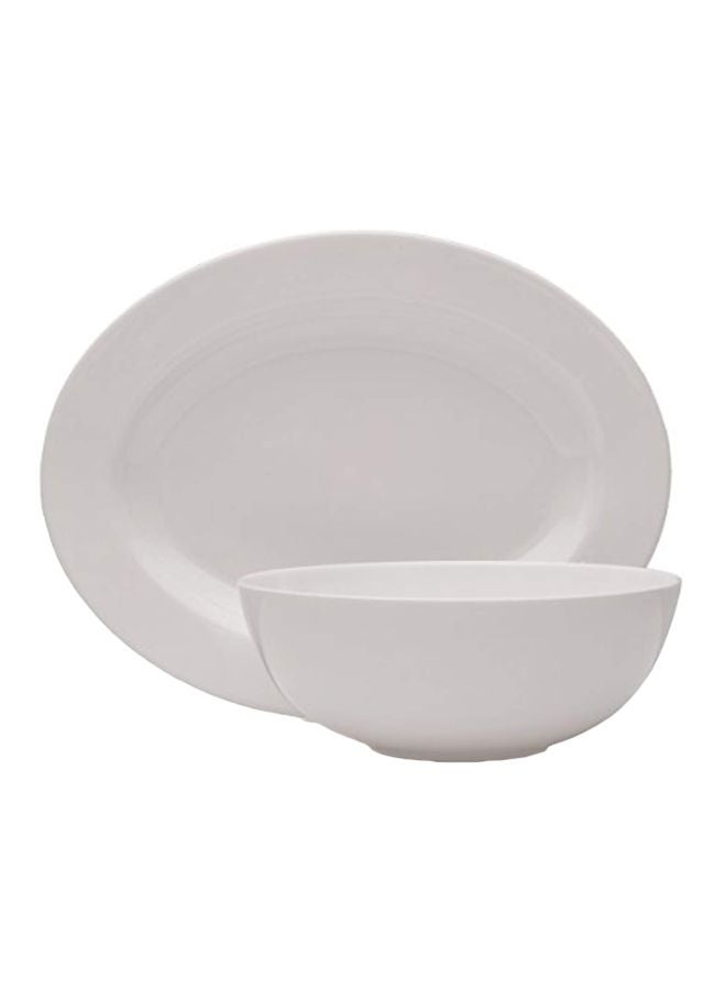 2-Piece Platter And Bowl Set White