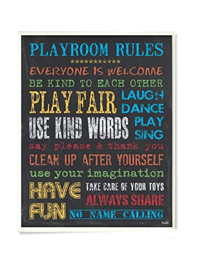 Playroom Rules Printed Wall Plaque Black/Yellow/White 11x0.5x15inch