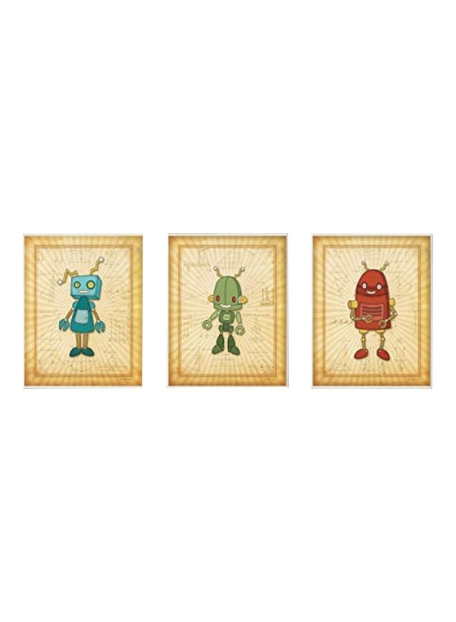 3-Piece Super Robot With Equations Wall Plaque Set Yellow/Red/Green 11x0.5x15inch