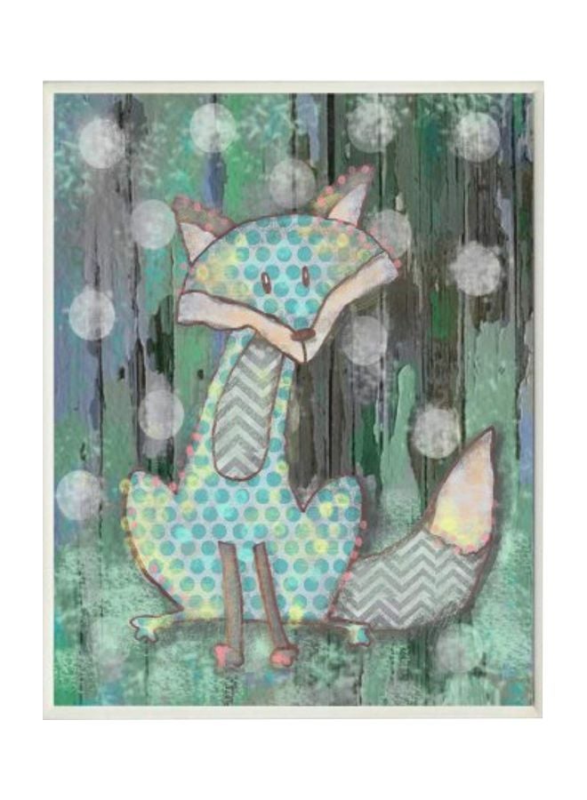 Distressed Woodland Fox Rectangle Wall Plaque Green/Blue/Grey 11x0.5x15inch