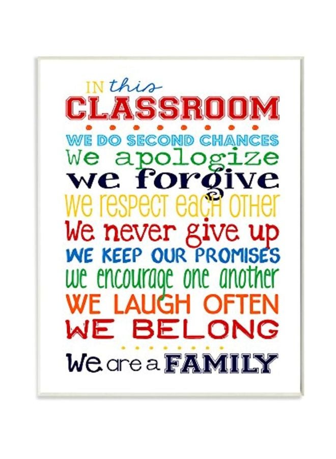 In This Classroom Rules Typography Art Wall Plaque Red/Green/Yellow 10x15x0.5inch