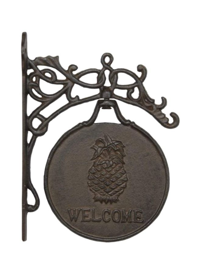 Pineapple Welcome Plaque On Bracket Black/Brown 11x8.25inch