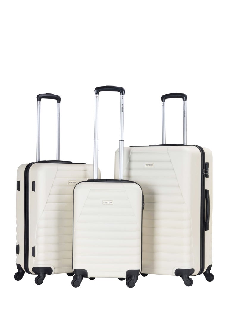 ABS Hardside 3-Piece Trolley Luggage Set, Spinner Wheels with Number Lock 20/24/28 Inches - Off White