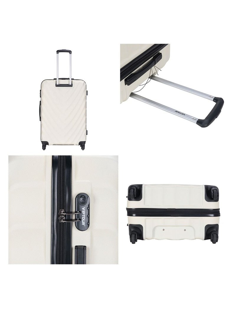 ABS Hardside 3-Piece Trolley Luggage Set  Spinner Wheels with Number Lock 20/24/28 Inches   Off White
