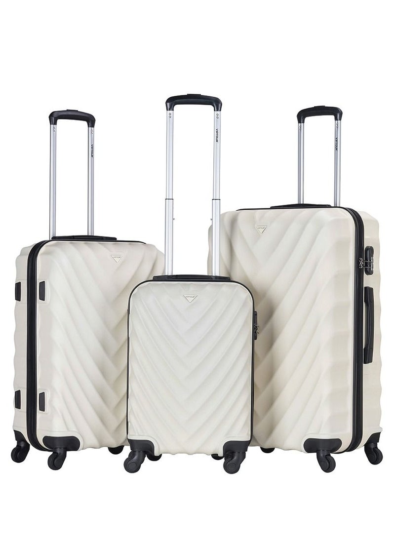 ABS Hardside 3-Piece Trolley Luggage Set  Spinner Wheels with Number Lock 20/24/28 Inches   Off White
