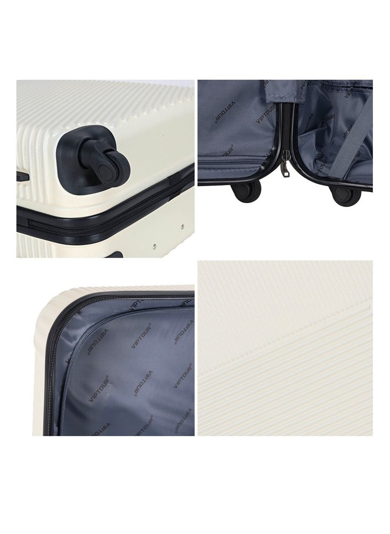 ABS Hardside 3-Piece Trolley Luggage Set Spinner Wheels with Number Lock 20/24/28 Inches   Off White