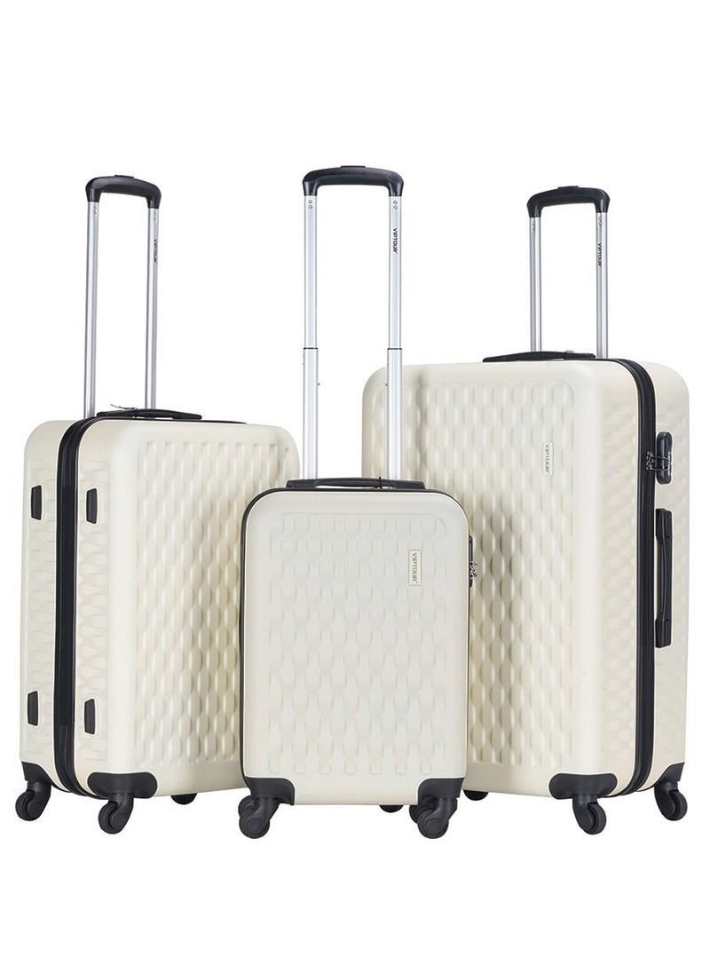 ABS Hardside 3-Piece Trolley Luggage Set Spinner Wheels with Number Lock 20/24/28 Inches   Off White