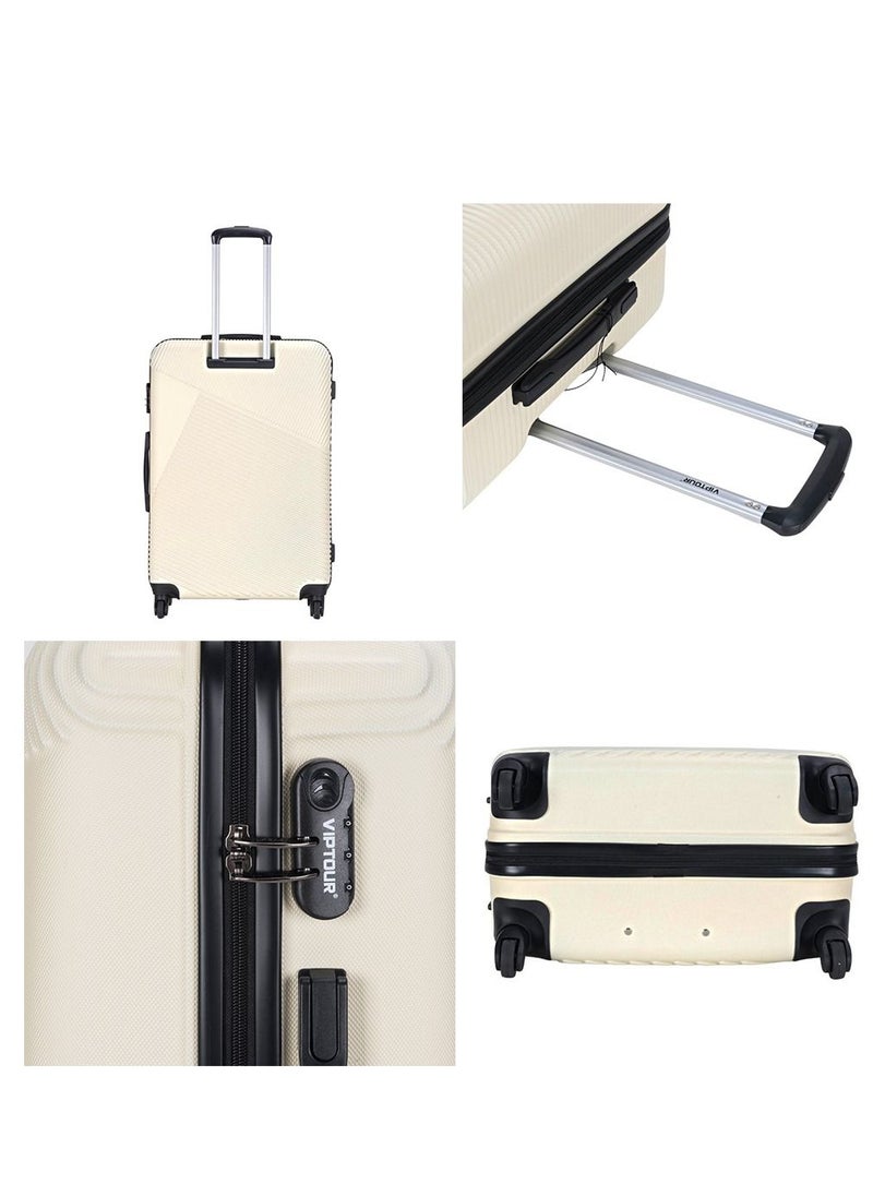 ABS Hardside 3-Piece Trolley Luggage Set Spinner Wheels with Number Lock 20/24/28 Inches   Off White