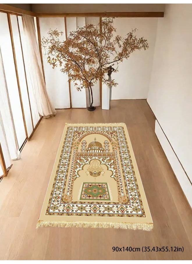 Muslim tassel worship carpet, soft and thick, crystal velvet, easy to clean, suitable for any occasion, Multiple pattern, 90*140cm