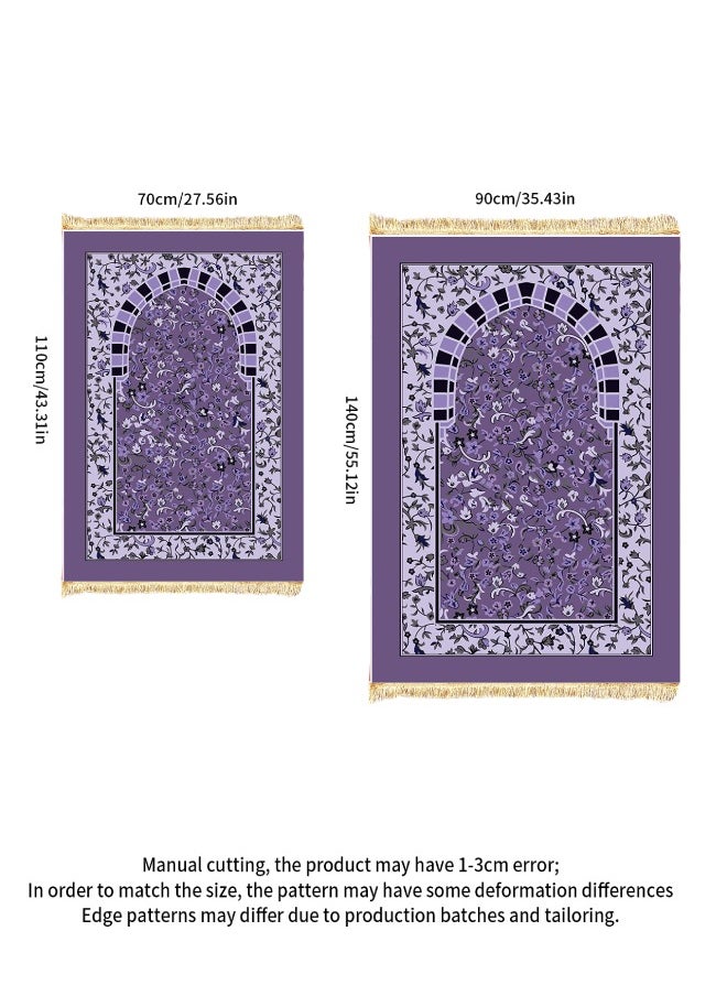 Muslim tassel worship carpet, soft and thick, crystal velvet, easy to clean, suitable for any occasion, Purple with pattern, 90*140cm