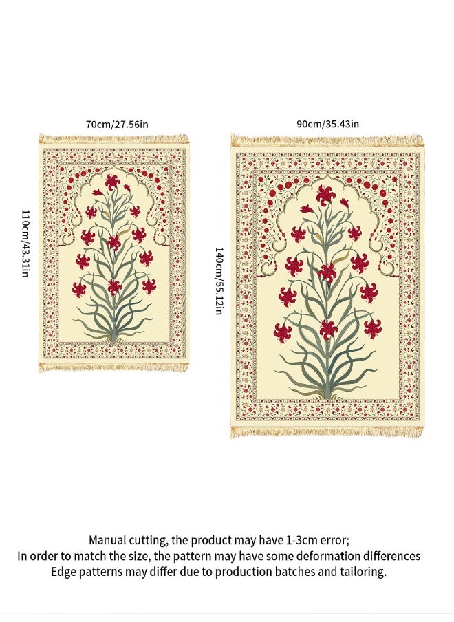 Muslim tassel worship carpet, soft and thick, crystal velvet, easy to clean, suitable for any occasion, flower with pattern, 70*110cm