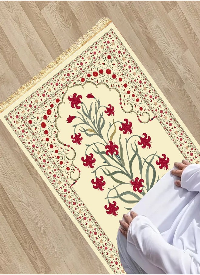 Muslim tassel worship carpet, soft and thick, crystal velvet, easy to clean, suitable for any occasion, flower with pattern, 70*110cm