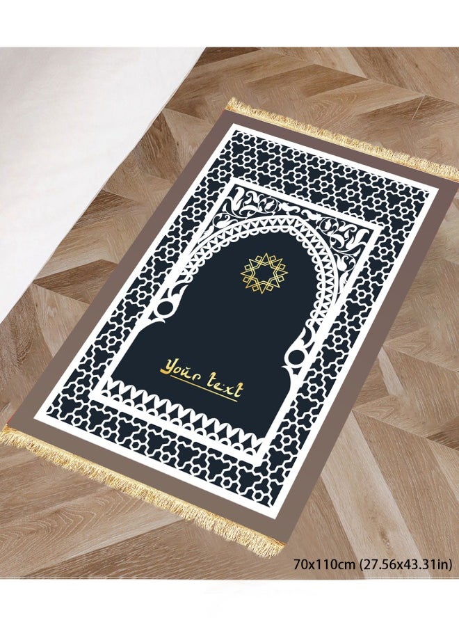 Muslim tassel worship carpet, soft and thick, crystal velvet, easy to clean, suitable for any occasion, Black and white pattern, 70*110cm