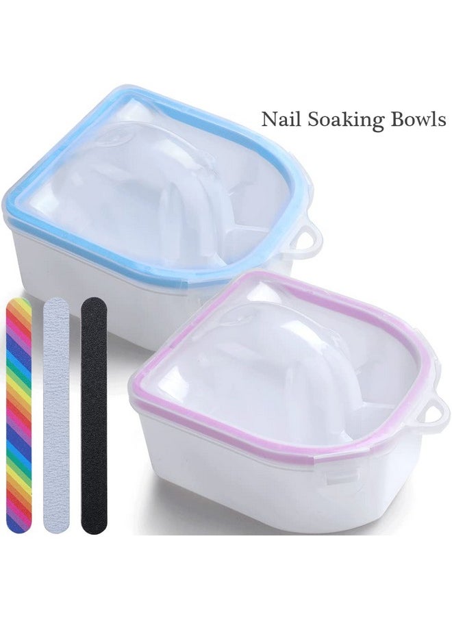 Oaking Bowl, Borogo 2Pcs Soak Off Gel Polish Dip Powder Remover Manicure Bowl For Acrylic Nails, Nail Brush, Cuticle Pusher, Cuticle Peeler, 100/180 Nail File, Buffer Block