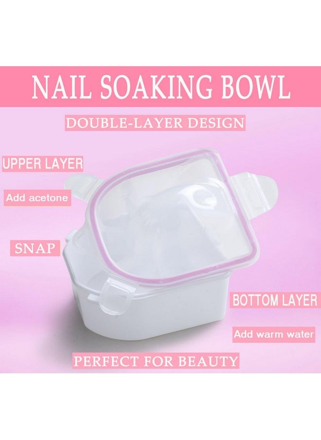 Oaking Bowl, Borogo 2Pcs Soak Off Gel Polish Dip Powder Remover Manicure Bowl For Acrylic Nails, Nail Brush, Cuticle Pusher, Cuticle Peeler, 100/180 Nail File, Buffer Block