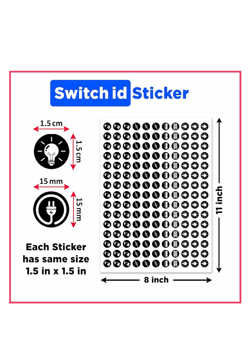 Switch Board Stickers Black and White | Switch Id Sticker Vinyl Labels 3-A4 Sheets for Electric Board Appliances Including 27 Designs in Total 495 Stickers for Switches, Self Adhesive