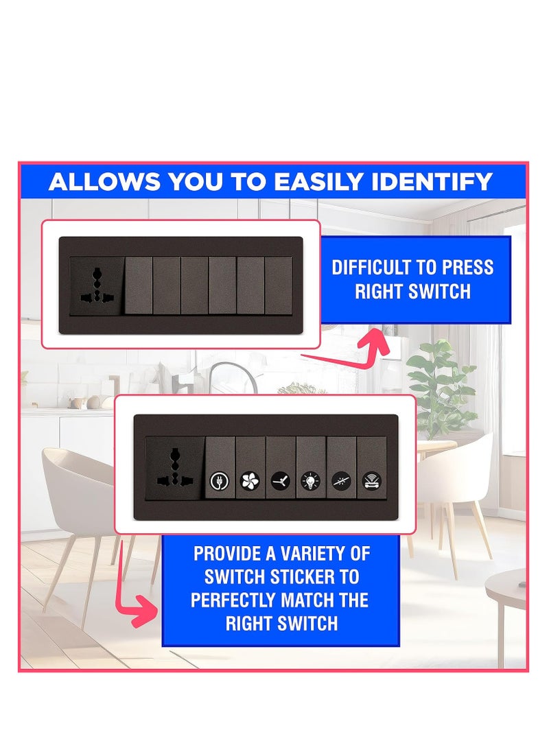 Switch Board Stickers Black and White | Switch Id Sticker Vinyl Labels 3-A4 Sheets for Electric Board Appliances Including 27 Designs in Total 495 Stickers for Switches, Self Adhesive