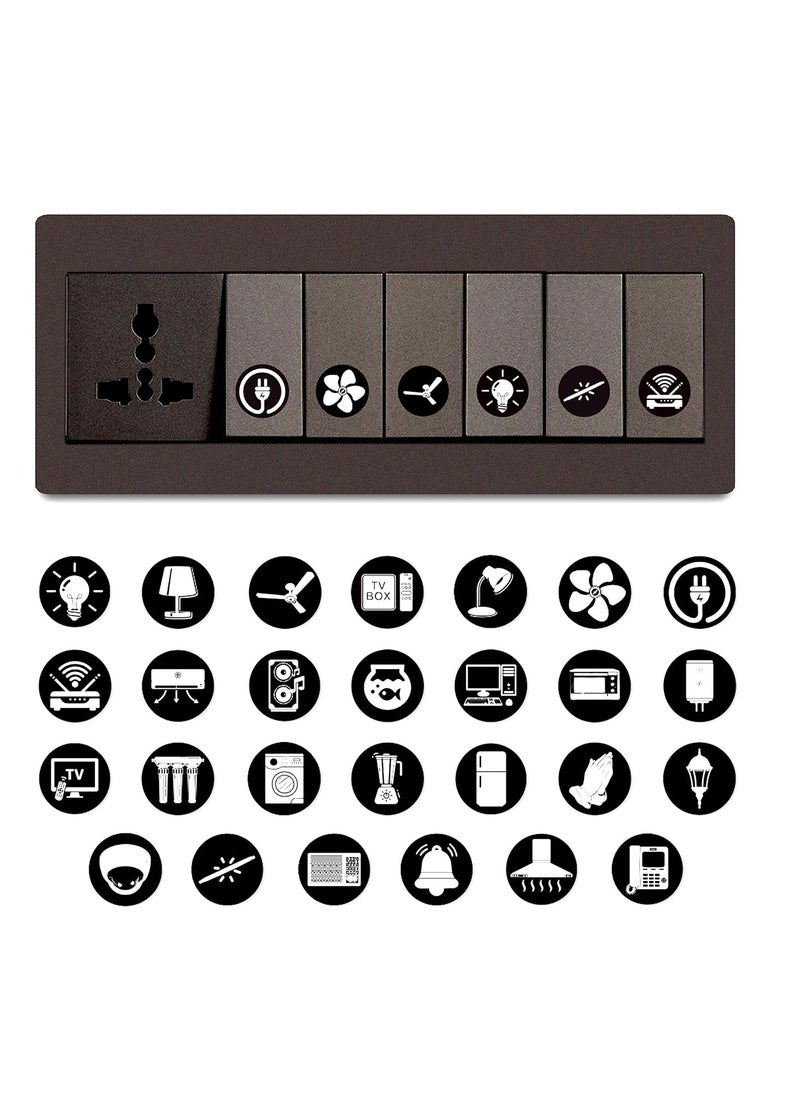 Switch Board Stickers Black and White | Switch Id Sticker Vinyl Labels 3-A4 Sheets for Electric Board Appliances Including 27 Designs in Total 495 Stickers for Switches, Self Adhesive