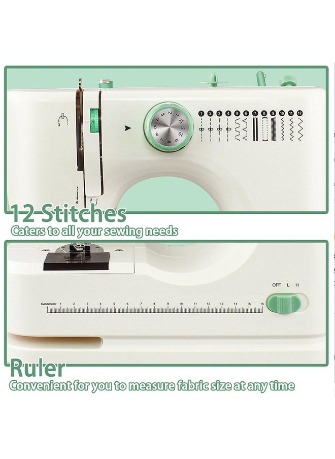 Sewing Machine for Beginners,Portable Sewing Machine with 12 Built-in Stitches,2 Speed(High-Low Speeds)-White Green