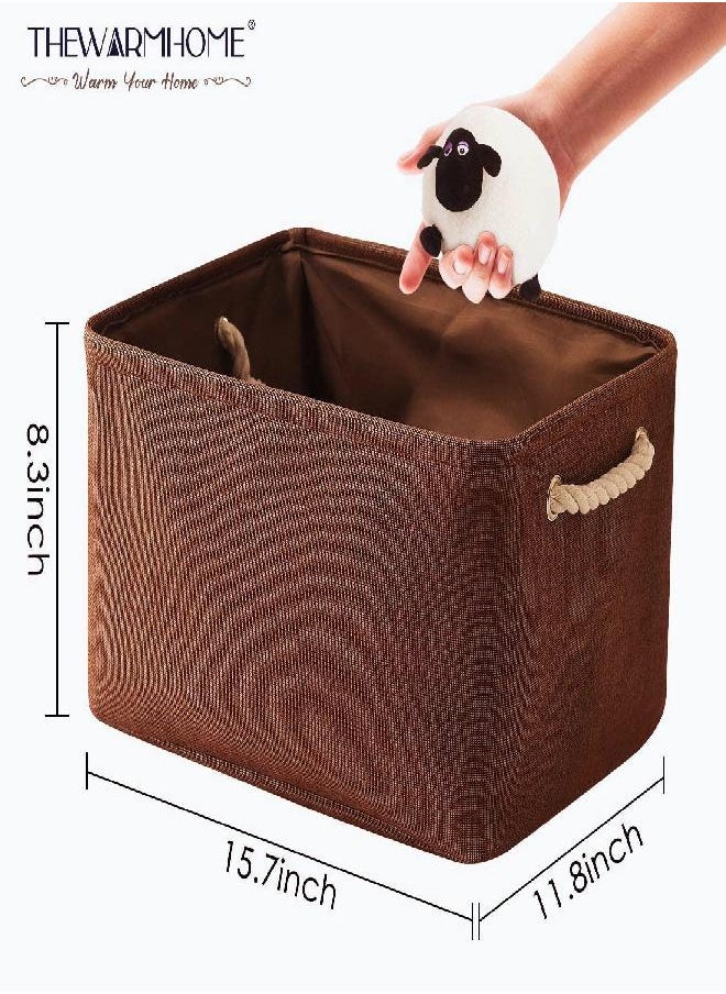 TheWarmHome Decorative Basket Rectangular Fabric Storage Bin Organizer Basket with Handles for Clothes Storage (Brown, Large-1Pack,15.7L*11.8W*8.3H)